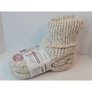 Lemon Slipper Socks Cream Multi Color Knit Faux Fur Lined Non-Slip Grips S/M 5-7